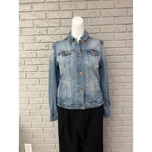MNG Jeans Women Blue Stretch Long Sleeve Denim Jacket Size S
